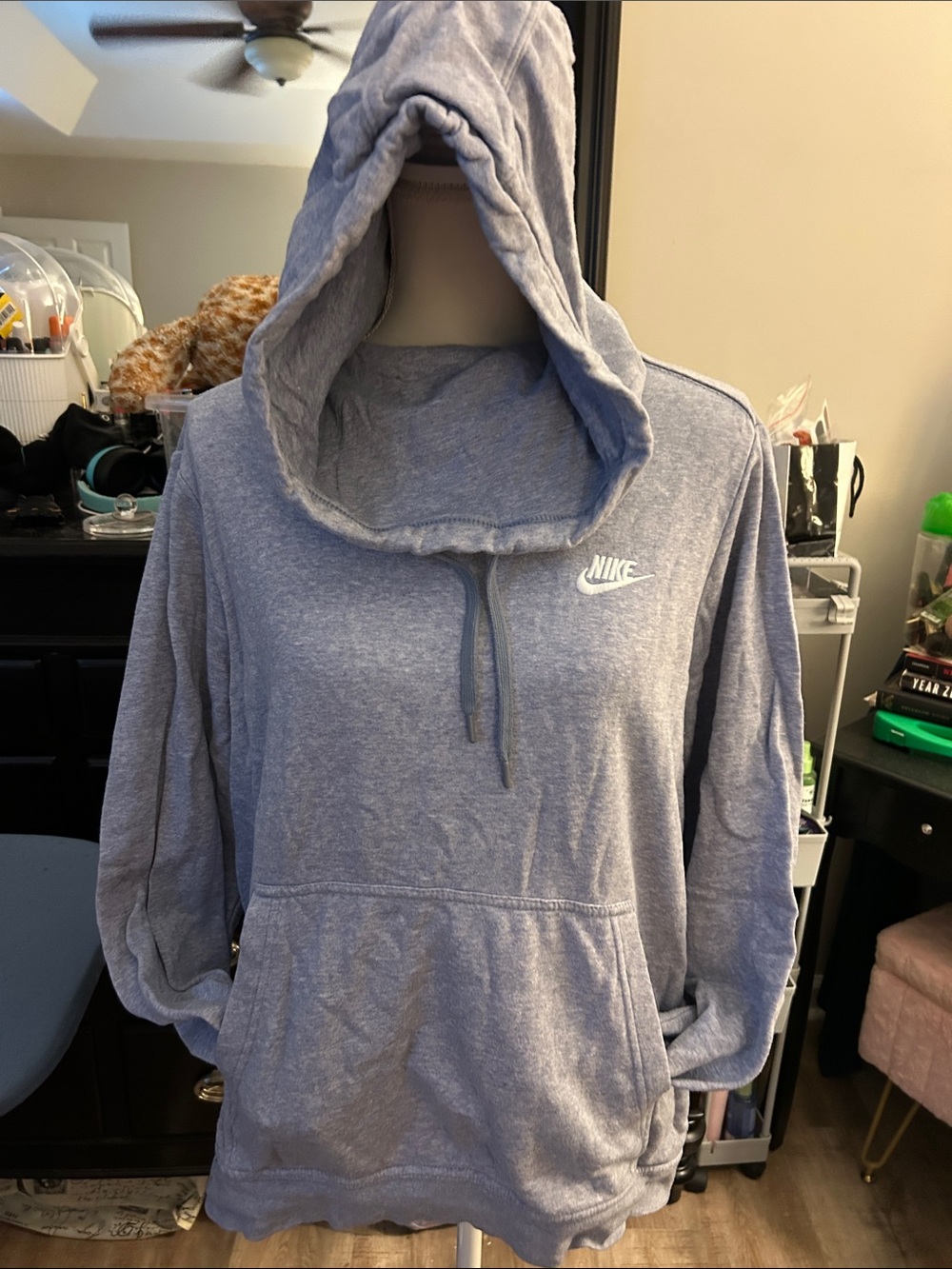 Nike Light Gray Pullover Hoodie with White Swoosh